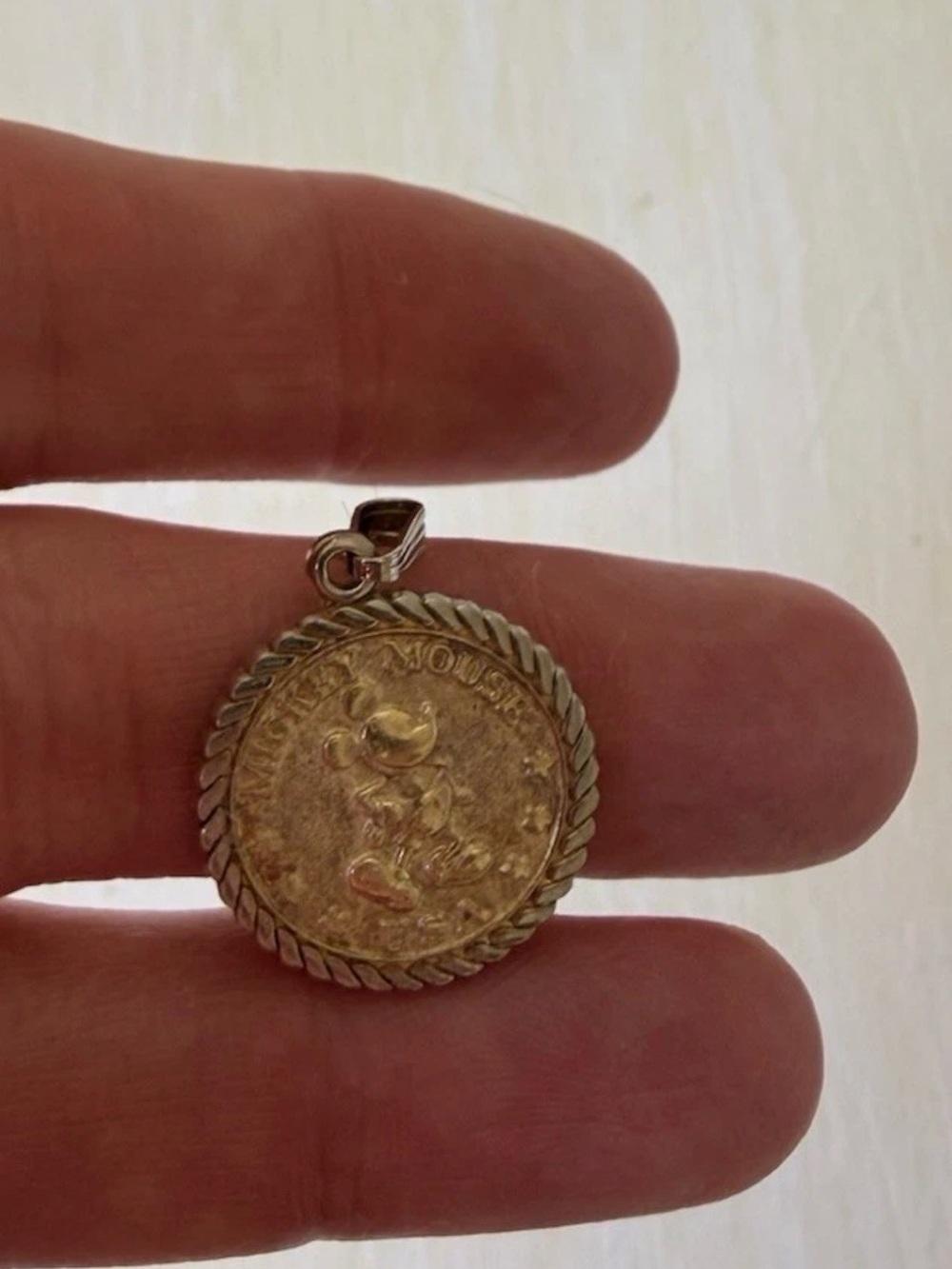 Vintage Disney Van Dell Sterling 925 Silver Gold Plate Mickey Mouse Coin Pendant